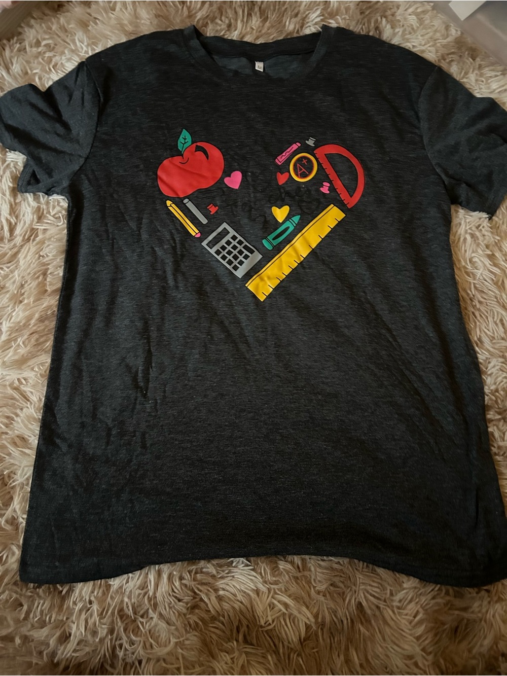 Kids School Supplies Heart Graphic Tee - Charcoal